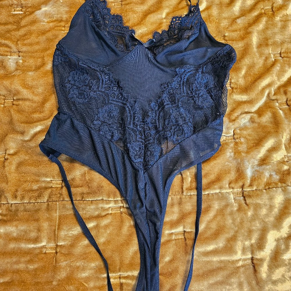 Black Sheer Lace Cut Out Bodysuit